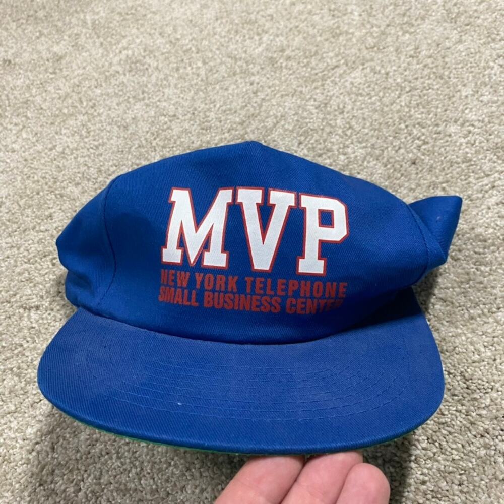 Vintage Snapback Hat Blue MVP New York Trucker 90s Retro KC Summer
